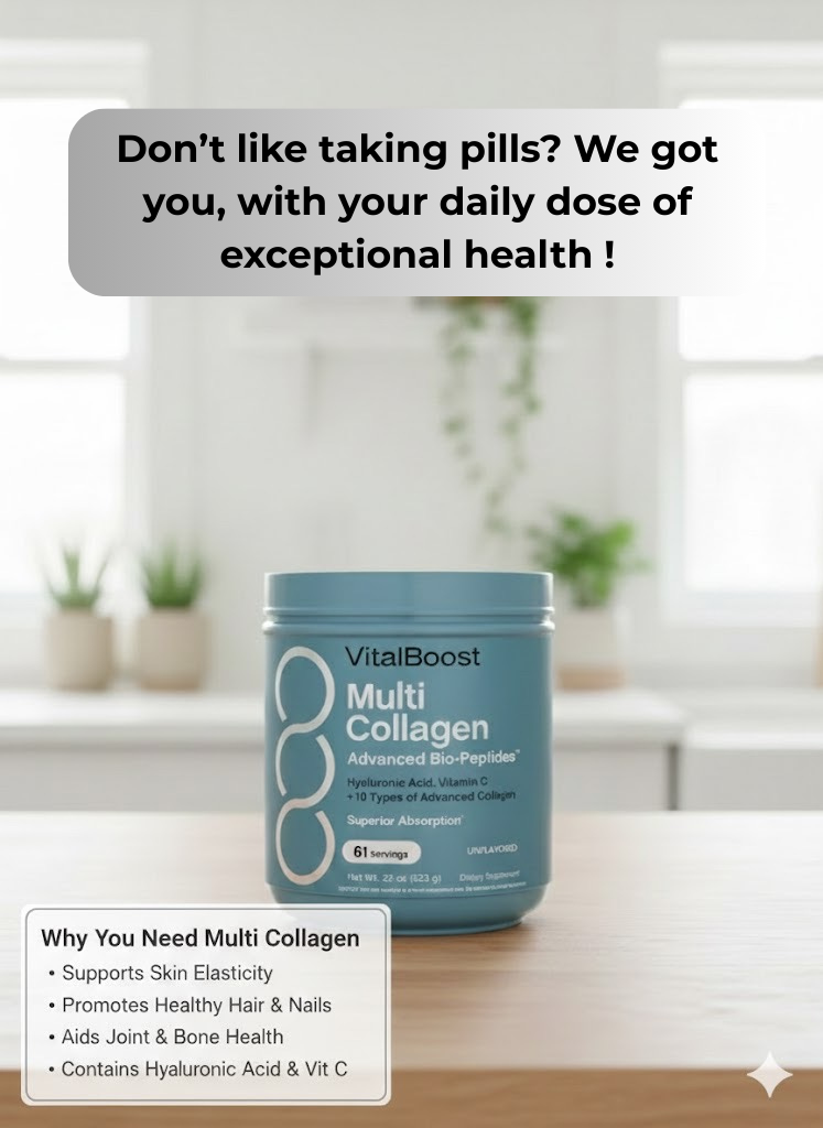 VitalBoost Multi Collagen Advanced Bio-Peptides - Unflavored Powder, 61 Servings