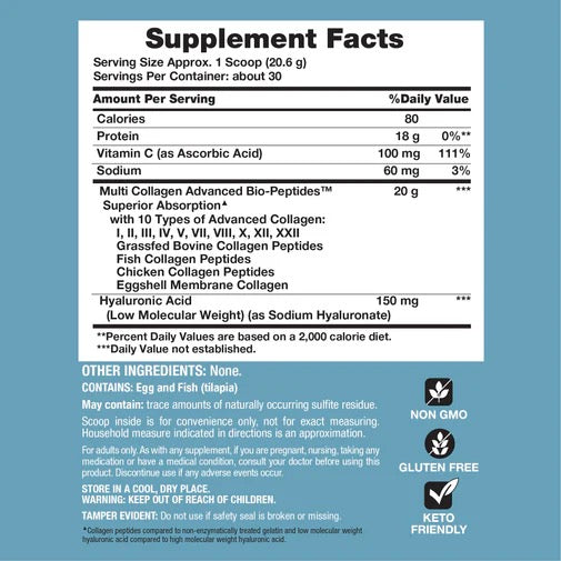 VitalBoost Multi Collagen Advanced Bio-Peptides - Unflavored Powder, 61 Servings