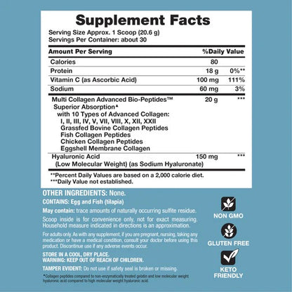 VitalBoost Multi Collagen Advanced Bio-Peptides - Unflavored Powder, 61 Servings