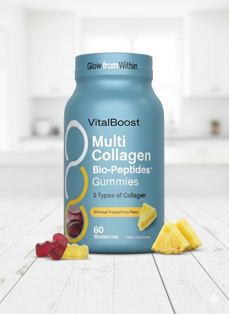 VitalBoost Multi Collagen Bio-Peptides Gummies - Delicious Tropical Fruit Flavor, 60 Count