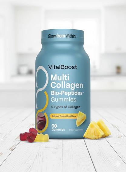 VitalBoost Multi Collagen Bio-Peptides Gummies - Delicious Tropical Fruit Flavor, 60 Count