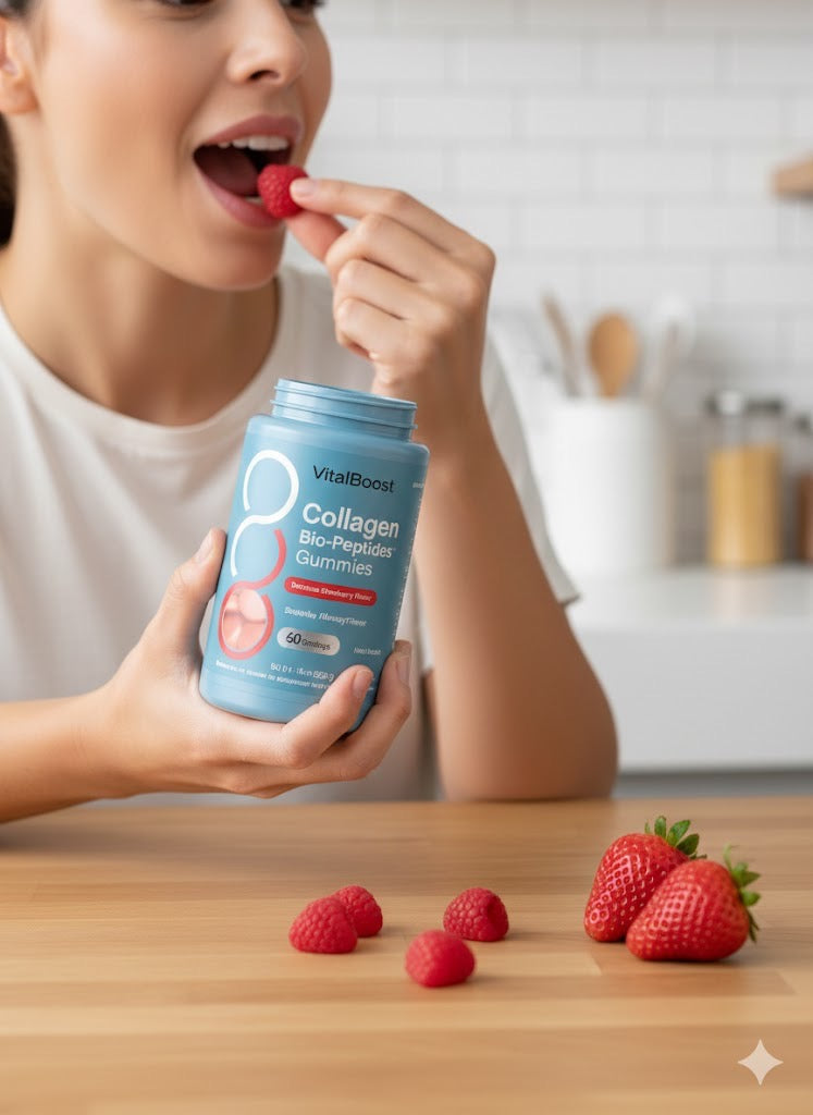 VitalBoost Collagen Bio-Peptides Gummies - Delicious Strawberry Flavor, 60 Count