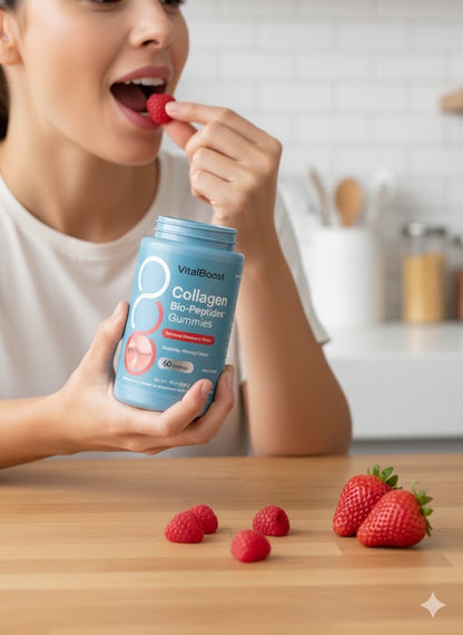 VitalBoost Collagen Bio-Peptides Gummies - Delicious Strawberry Flavor, 60 Count
