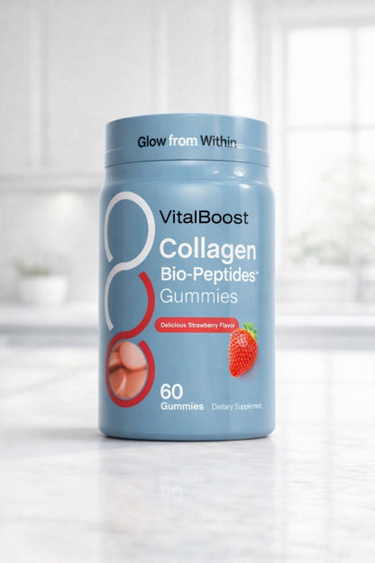 VitalBoost Collagen Bio-Peptides Gummies - Delicious Strawberry Flavor, 60 Count