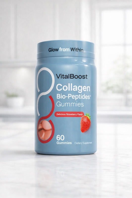 VitalBoost Collagen Bio-Peptides Gummies - Delicious Strawberry Flavor, 60 Count