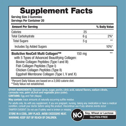 VitalBoost Multi Collagen Bio-Peptides Gummies - Delicious Tropical Fruit Flavor, 60 Count